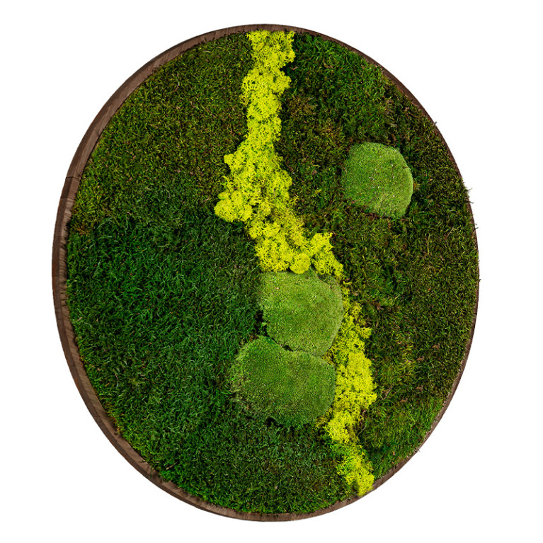 Mosschilderij Rond 100 cm Donker Eiken - Uppsala Lentegroen - Zijaanzicht